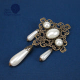 Beatrice pearl renaissance brooch pin bronze