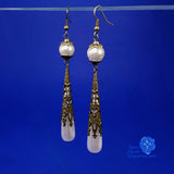 Renaissance teardrop pearl earrings brass Caterina Sforza