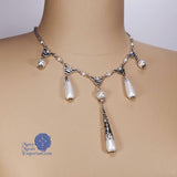 Renaissance teardrop pearl necklace silver Caterina Sforza
