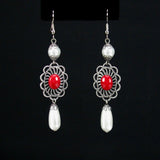 pearl Renaissance earrings silver red coral Mistress Corrina