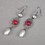 pearl Renaissance earrings silver red coral Mistress Corrina
