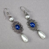 pearl Renaissance earrings silver blue lapis Mistress Corrina