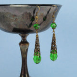 green crystal renaissance earrings bronze Elina