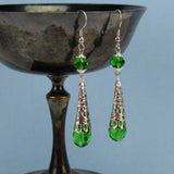 green crystal renaissance earrings silver Elina