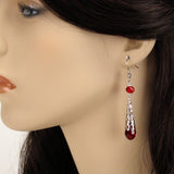 red drop earrings renaissance crystal silver Elina
