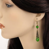 green crystal renaissance earrings bronze Elina