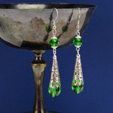 green crystal renaissance earrings silver Elina