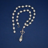 silver fleur de lis necklace pearl renaissance Milady Fleur