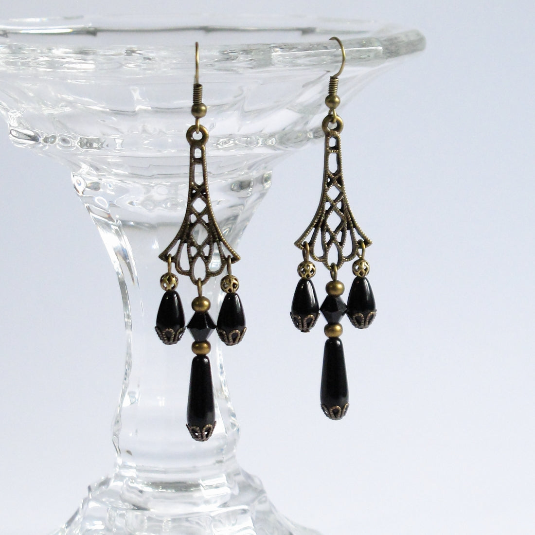 Milady Lorelle Black Victorian Style Drop Earrings Many Moons