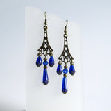 Blue filigree fan Edwardian Earrings Milady Lorelle
