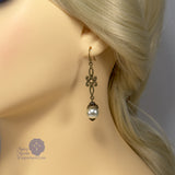 Nicolette pearl Renaissance scroll earrings bronze