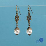 Nicolette pearl Renaissance scroll earrings bronze