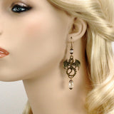 clear crystal dragon earrings bronze Lady Pendragon