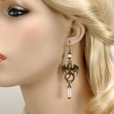 pearl dragon earrings antique bronze Lady Pendragon