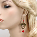 red dragon earrings antique bronze Lady Pendragon