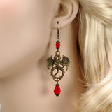 red dragon earrings antique bronze Lady Pendragon