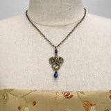 crystal blue dragon necklace antique bronze Pendragon