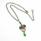 green crystal medieval dragon necklace bronze Pendragon