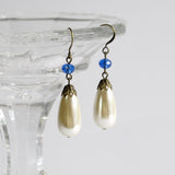 Renaissance pearl drop earrings blue bronze Signora Verena