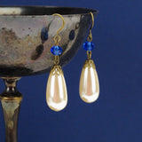 Renaissance pearl drop earrings blue bronze Signora Verena