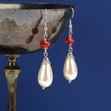 Victorian teardrop pearl earrings red silver Signora Verena