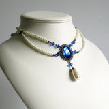 sapphire and pearl Victorian necklace in antique bronze Verena
