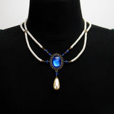 pearl victorian necklace blue crystal bronze Signora Verena
