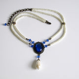sapphire and pearl Victorian necklace in antique bronze Verena