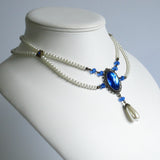 pearl victorian necklace blue crystal bronze Signora Verena