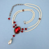 pearl Victorian necklace red crystal silver Signora Verena