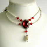 pearl Victorian necklace red crystal silver Signora Verena