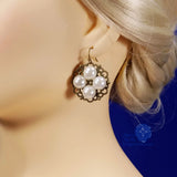 white princess queen elizabeth pearl earrings bronze