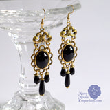 black Edwardian earrings antique gold Xanthe