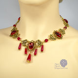 red Edwardian necklace antique gold Xanthe