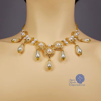 lady aurora necklace teardrop pearls and gold filigree