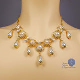 lady aurora necklace teardrop pearls and gold filigree