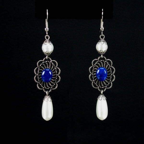 pearl Renaissance earrings silver blue lapis Mistress Corrina