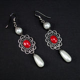 pearl Renaissance earrings silver red coral Mistress Corrina