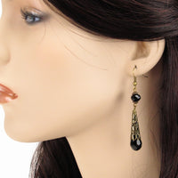 black crystal renaissance earrings bronze metal Elina