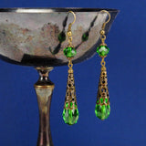 green crystal renaissance earrings bronze Elina