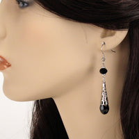 black crystal renaissance earrings silver metal Elina