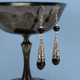 black crystal renaissance earrings silver metal Elina