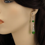green crystal renaissance earrings silver Elina