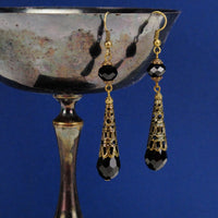 black crystal renaissance earrings bronze metal Elina