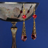 red crystal renaissance earrings bronze Elina