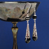 black crystal renaissance earrings silver metal Elina
