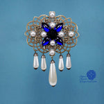Fabiana sapphire blue and pearl brooch pin bronze metal