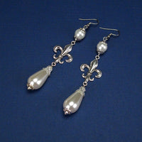 silver fleur de lis earrings pearl renaissance Milady Fleur