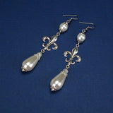 silver fleur de lis earrings renaissance pearl Milady Fleur