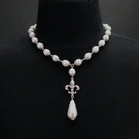 silver fleur de lis necklace pearl renaissance Milady Fleur